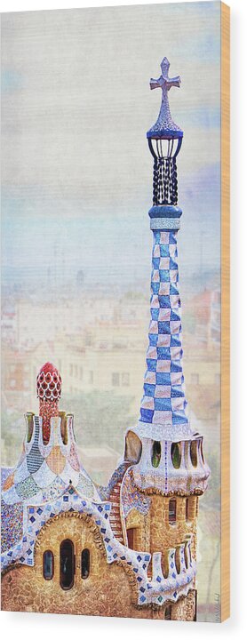 Park Guell Wood Print featuring the photograph Park Guell candy House Tower - Gaudi by Weston Westmoreland