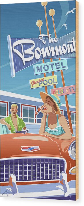 Motel Wood Print featuring the digital art Bowmont Motel by Larry Hunter