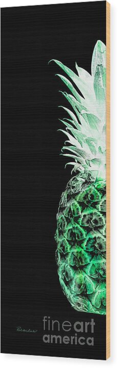 Art Wood Print featuring the photograph 14KL Artistic Glowing Pineapple Digital Art Green by Ricardos Creations