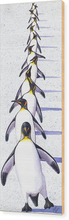Penguin Wood Print featuring the painting Do The Shuffle by Catherine G McElroy
