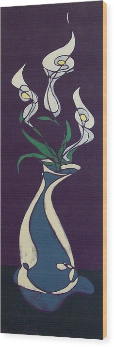 Abstract Wood Print featuring the painting Floral on Violet by John Gibbs