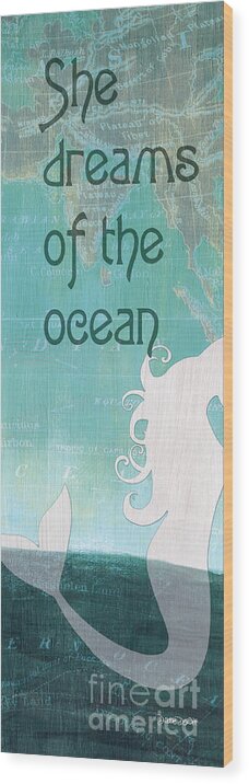 Mermaid Wood Print featuring the painting La Mer Mermaid 1 by Debbie DeWitt