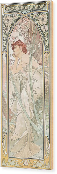 Alphonse Marie Mucha Wood Print featuring the painting Reverie du Soir by Alphonse Marie Mucha