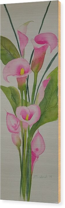 Bouquet Of Lillies Wood Print featuring the painting Pink Calla Lillies by Ann Frederick