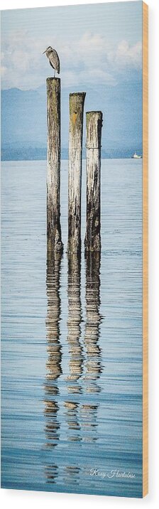 Blue Heron Wood Print featuring the photograph Blue Heron Perch by Roxy Hurtubise