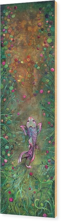 Koi Wood Print featuring the painting Aspiration of the Koi by Shadia Derbyshire