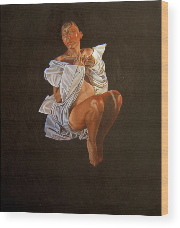 Semi-nude Wood Print featuring the painting 1 30 Am by Thu Nguyen