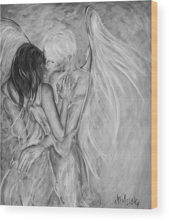 Angel Lover Wood Print featuring the painting I Believed in You #1 by Nik Helbig