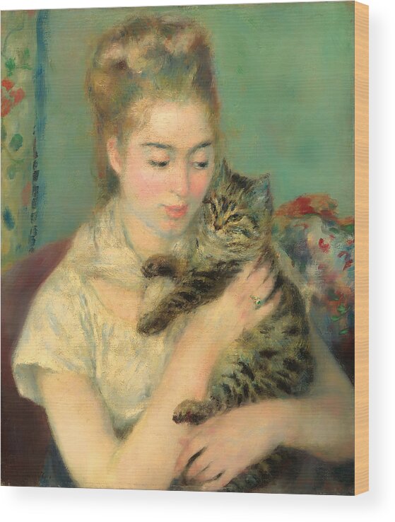 Woman Wood Print featuring the painting Woman with a Cat #1 by Mountain Dreams