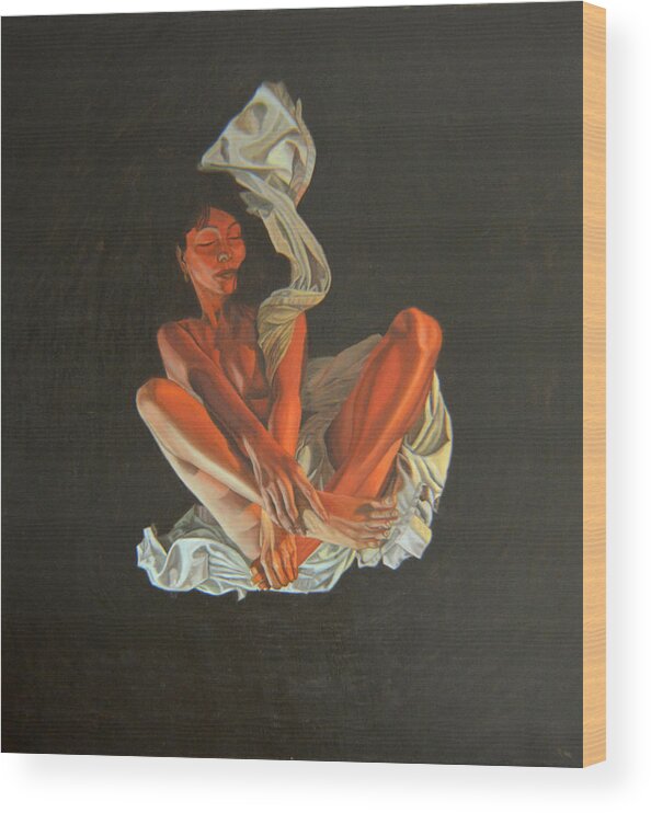 Semi-nude Wood Print featuring the painting 2 30 Am by Thu Nguyen