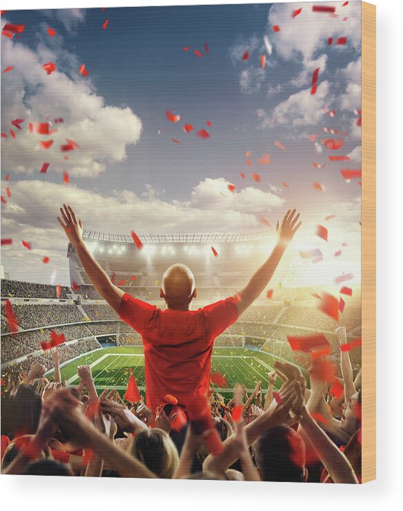Event Wood Print featuring the photograph American Football Fans At Stadium #2 by Dmytro Aksonov
