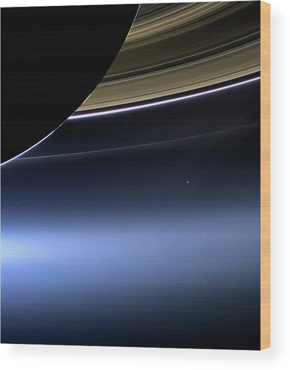 Astronomy Wood Print featuring the photograph Earth And Moon From Saturn by Nasa