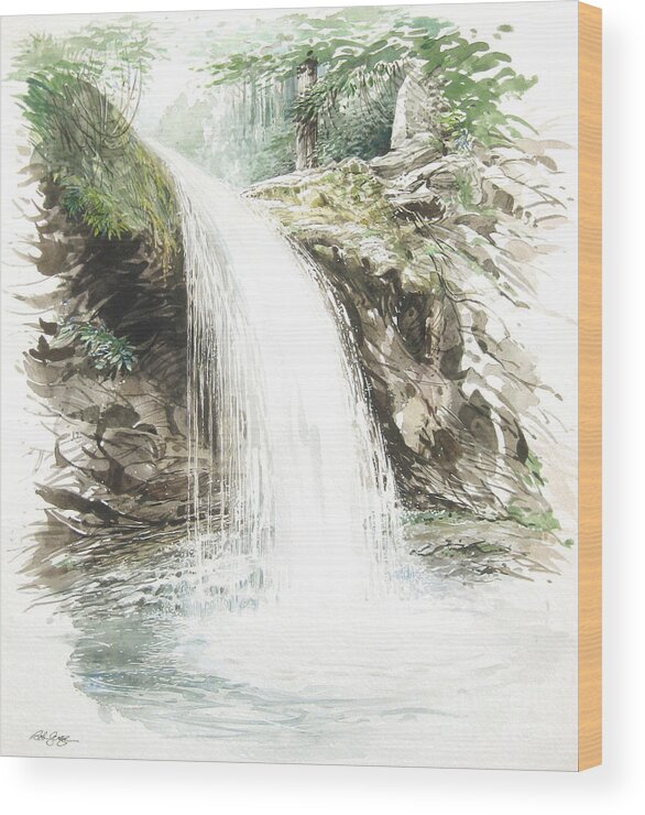 Landscape Wood Print featuring the painting Grotto Falls by Bob George