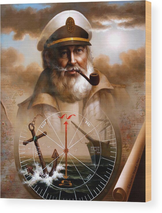 Sea Captain Wood Print featuring the painting News Map Captain 5 or Sea Captain #2 by Yoo Choong Yeul