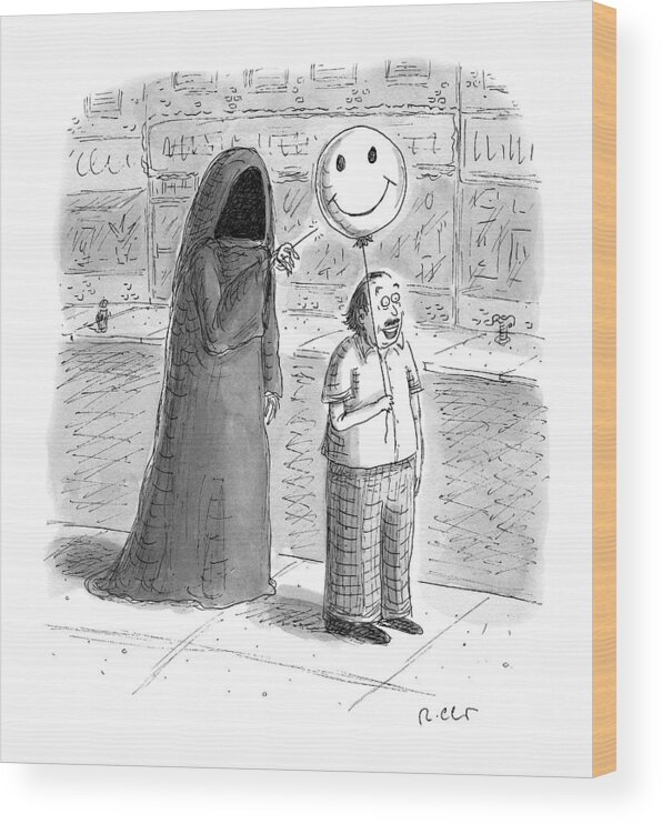 Grim Reaper Wood Print featuring the drawing New Yorker September 26th, 2016 by Roz Chast