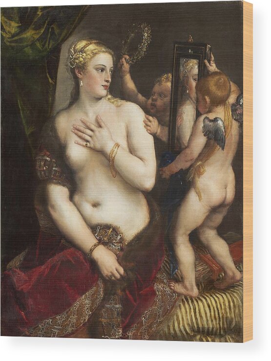 Titian Wood Print featuring the painting Venus With A Mirror #4 by Titian