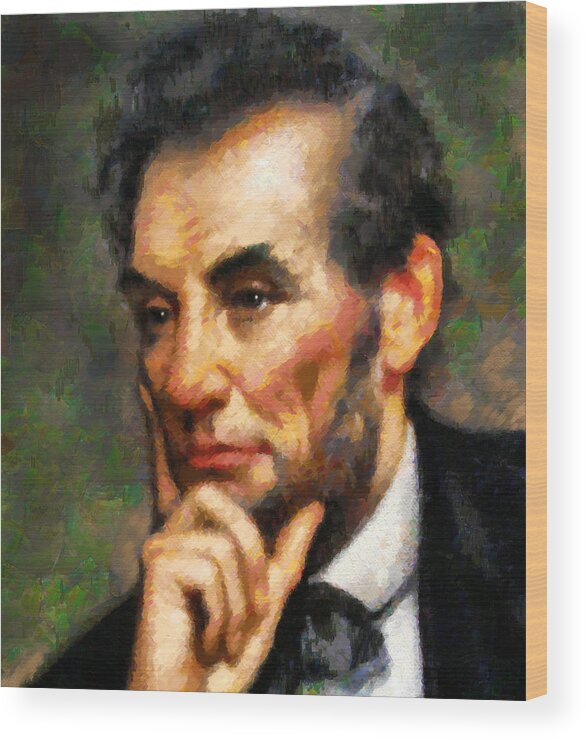 Abstract Wood Print featuring the painting Abraham Lincoln - Abstract Realism by Georgiana Romanovna