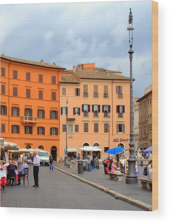 Italy Wood Print featuring the photograph Afternoon in Piazza Navona Rome by Caroline Stella