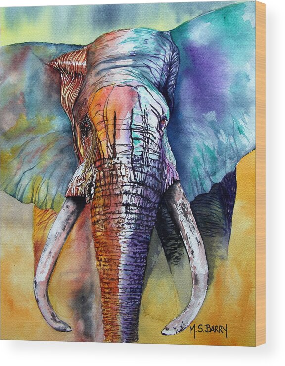 Elephant Wood Print featuring the painting Alpha by Maria Barry