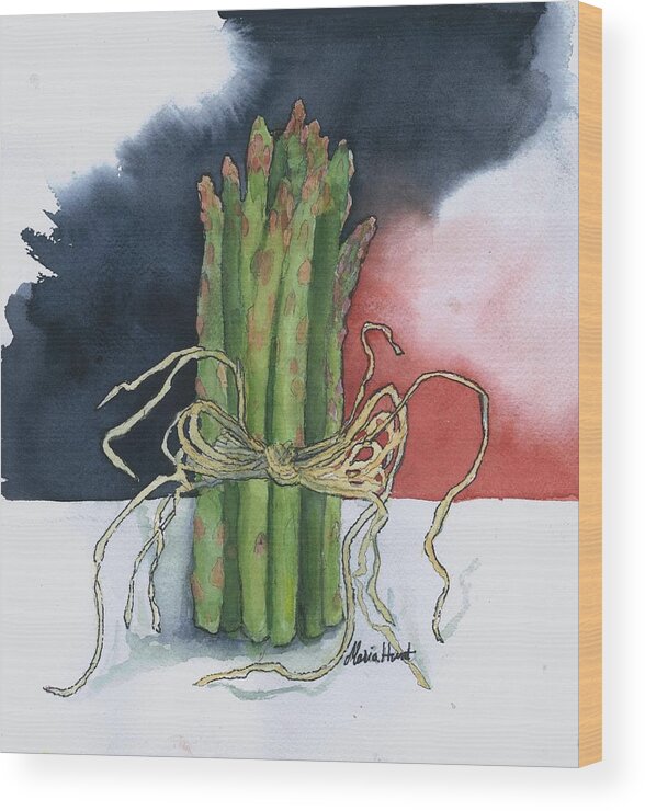 Asparagus Wood Print featuring the painting Asparagus in Raffia by Maria Hunt