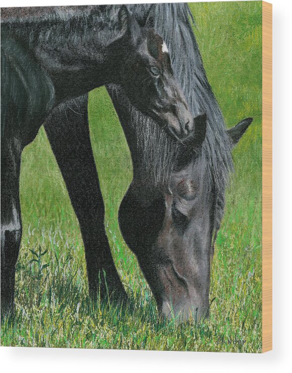 Horse Wood Print featuring the pastel Bella and Sarah-Bella by Brent Ander