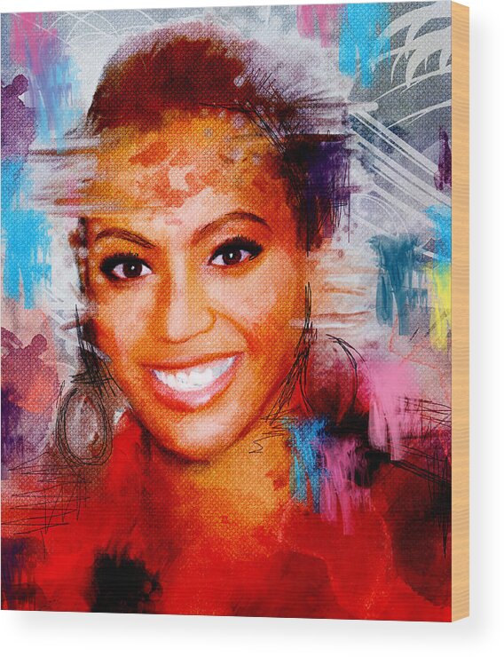Beyonce Wood Print featuring the painting Beyonce by Bogdan Floridana Oana
