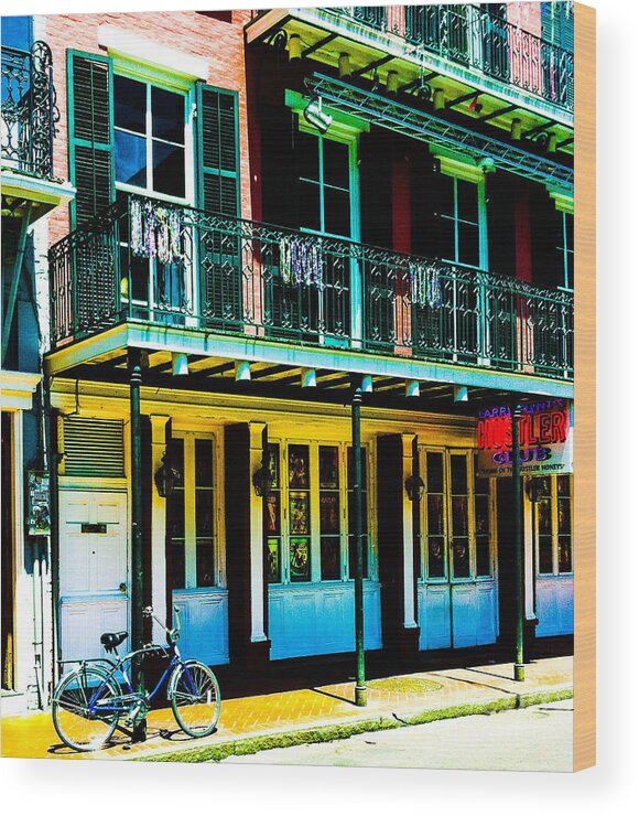 Photograph Taken On New Orleans Bourbon... All Prints Wood Print featuring the digital art Bike On Bourbon St. by Gayle Price Thomas