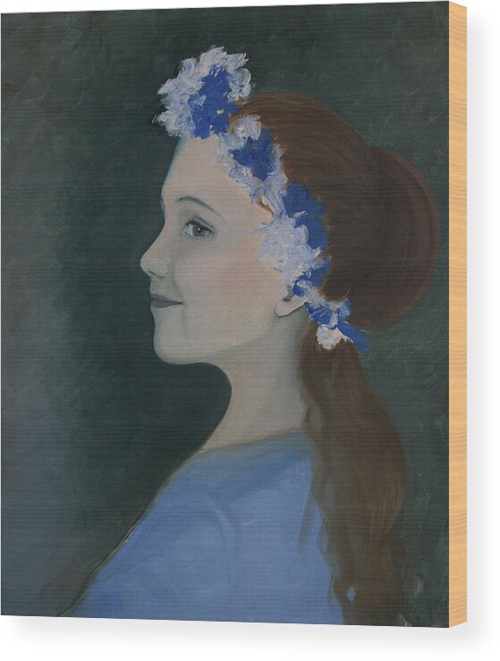 Girl Wood Print featuring the painting Blomsterpike/ Flower Girl by Tone Aanderaa