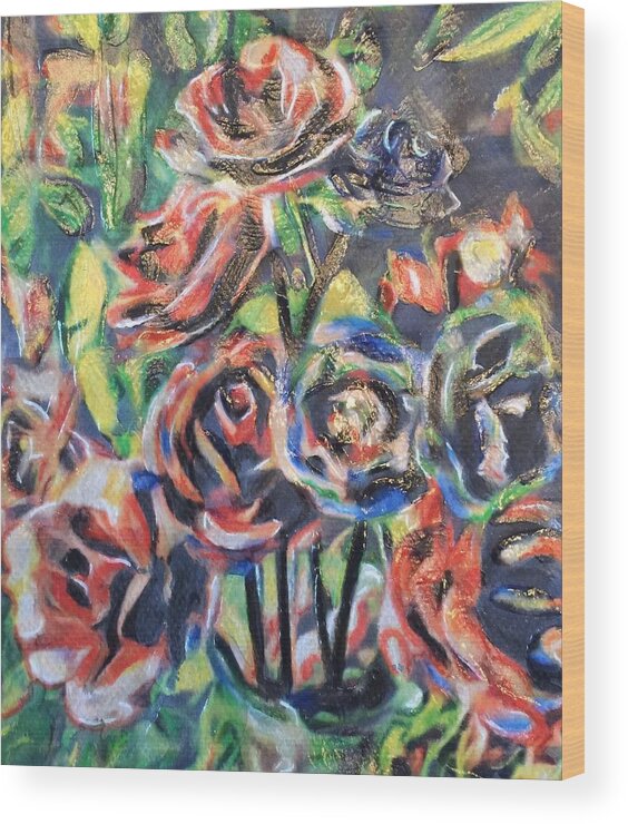 Flowers Wood Print featuring the painting Bodish Roses by Cara Frafjord