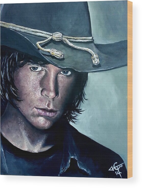 Carl Grimes Wood Print featuring the painting Carl Grimes by Tom Carlton