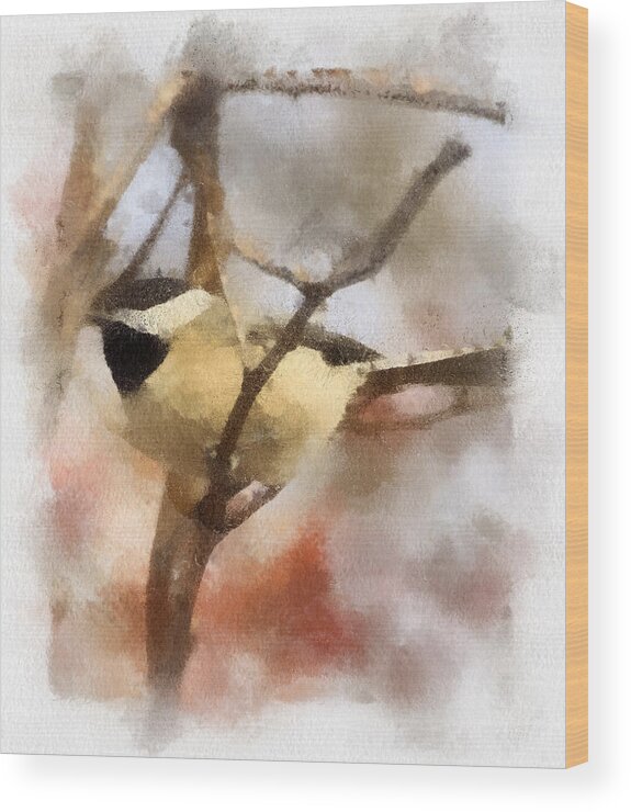 Chickadee Watercolor Wood Print featuring the painting Chickadee Watercolor by Kerri Farley