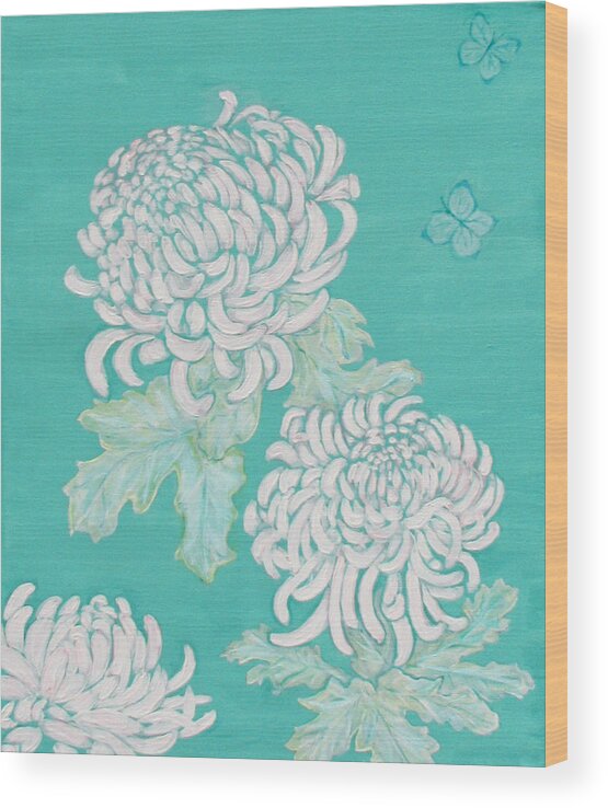 Flowers Wood Print featuring the painting Chrysanthemums and Butterflies by Stephanie Grant