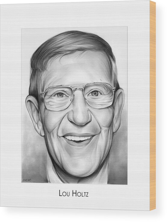Football Coach Lou Holtz Wood Print featuring the drawing Coach Lou Holtz by Greg Joens