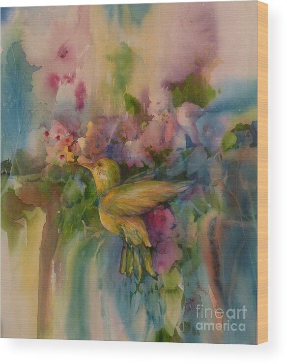 Bird Wood Print featuring the painting Colibri by Donna Acheson-Juillet