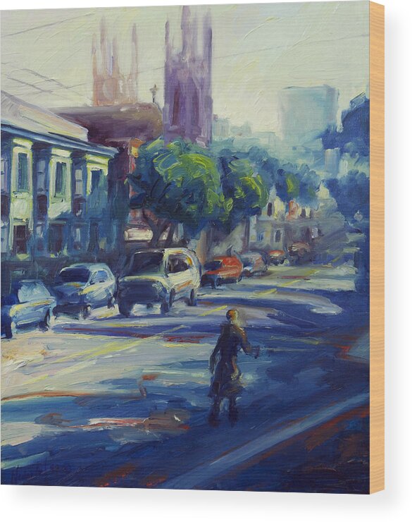 Cityscape Wood Print featuring the painting Columbus street by Rick Nederlof