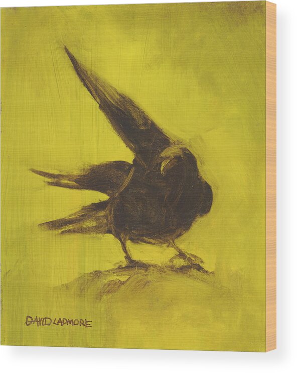 Crow Wood Print featuring the painting Crow 2 by David Ladmore