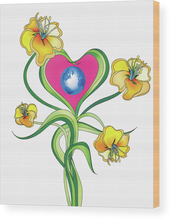 Beauty Wood Print featuring the photograph Globe In Center Of Heart-shaped Flower by Ikon Ikon Images