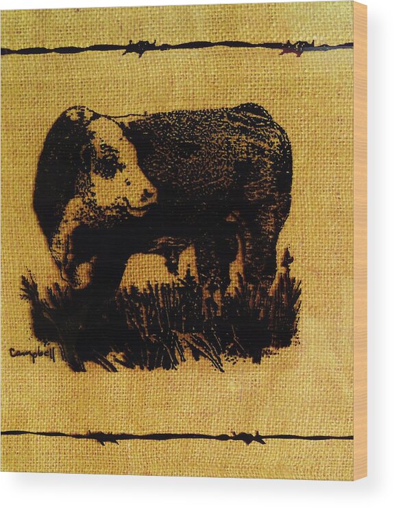 Polled Hereford Bull Wood Print featuring the drawing Polled Hereford Bull 12 by Larry Campbell