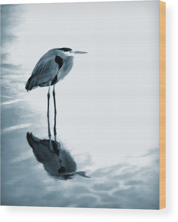 Great Blue Heron Wood Print featuring the photograph Heron in the Shallows by Carol Leigh