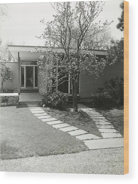 New Canaan Wood Print featuring the photograph House And Garden Exterior by Ralph Bailey
