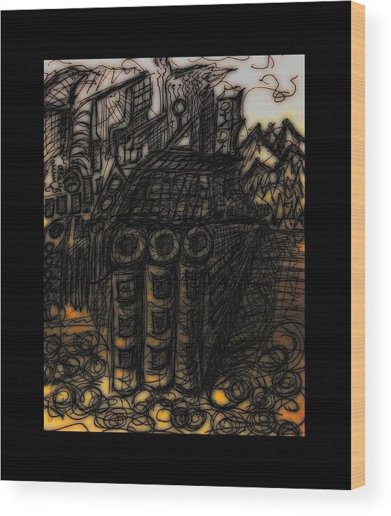  Wood Print featuring the drawing Industrial Daybreak by Mimulux Patricia No