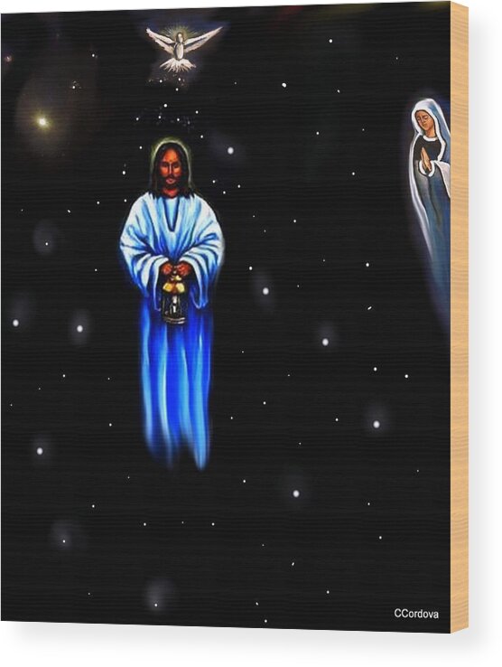 Jesus Wood Print featuring the painting Jesus - The Guiding Light by Carmen Cordova