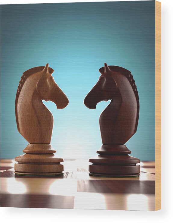 Artwork Wood Print featuring the photograph Knight Chess Pieces by Ktsdesign