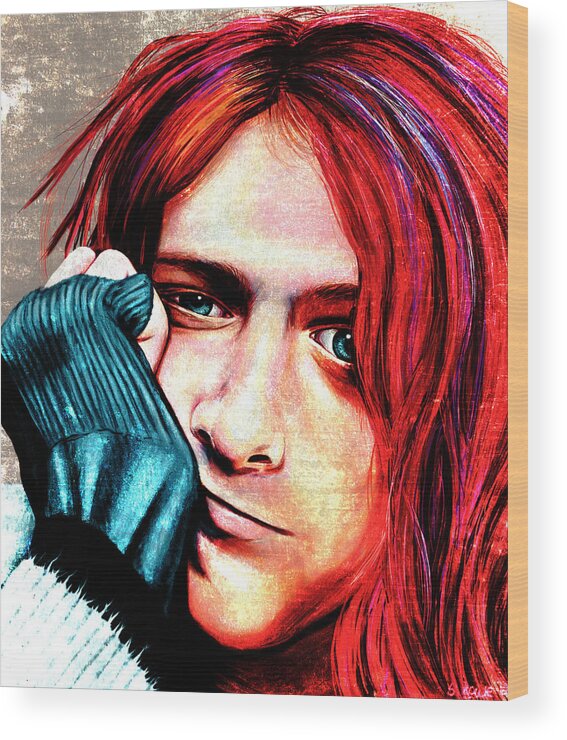 Kurt Wood Print featuring the digital art Kurt Cobain - Grungy Version by Shawna Rowe
