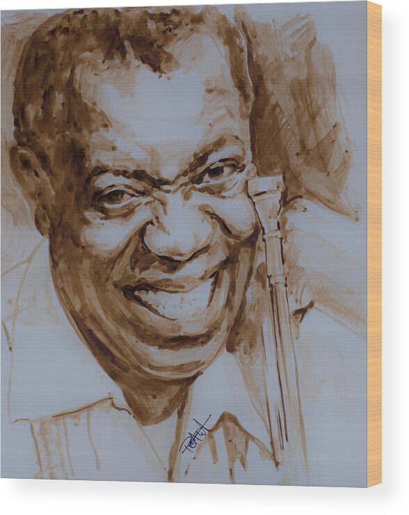 Louis Armstrong Wood Print featuring the painting La Vie En Rose by Laur Iduc