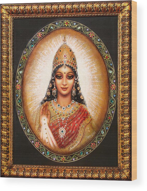 Goddess Wood Print featuring the painting Lakshmi Goddess of Abundance by Ananda Vdovic
