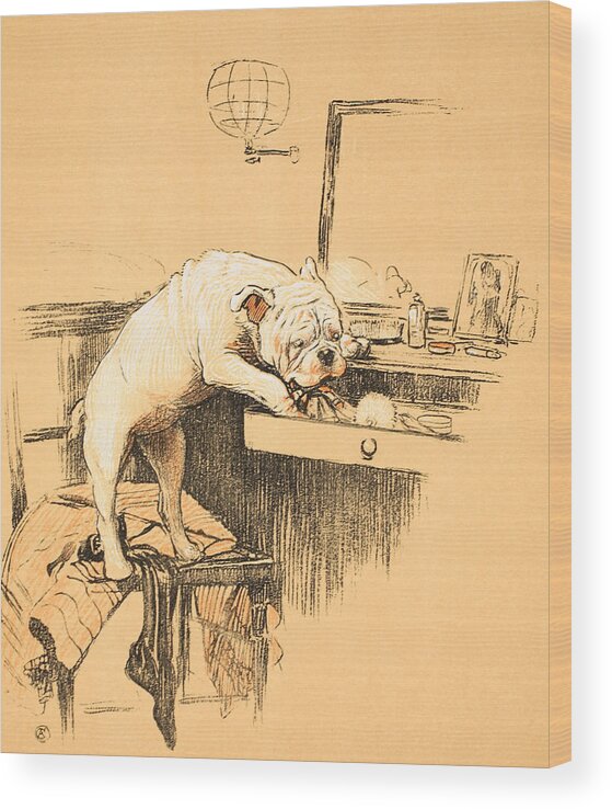 Dog Wood Print featuring the painting Left Alone in her Dressing Room by Cecil Charles Windsor Aldin