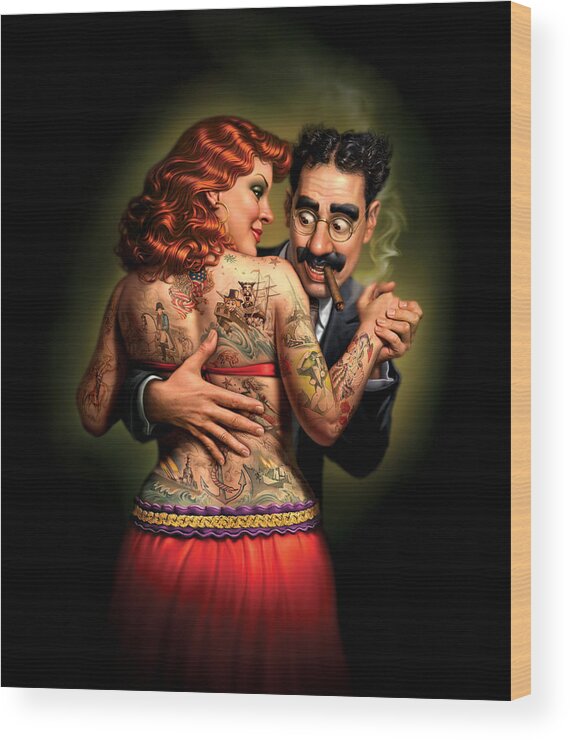 Tattoos Wood Print featuring the painting Lydia the Tattooed Lady by Mark Fredrickson