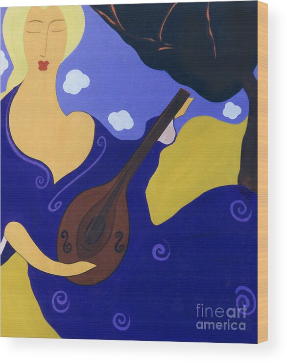 #mandolin Wood Print featuring the painting Magdelinas Song by Jacquelinemari