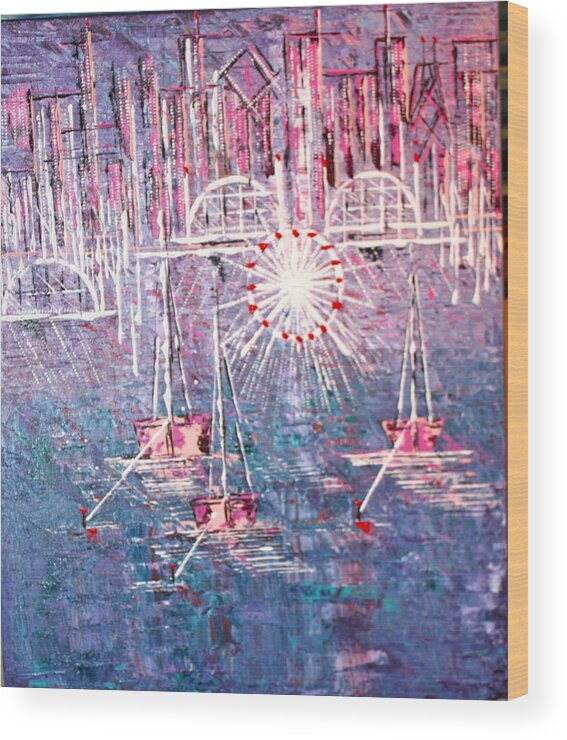 Sailboats Wood Print featuring the painting Belmont Turn Magenta Chicago by George Riney